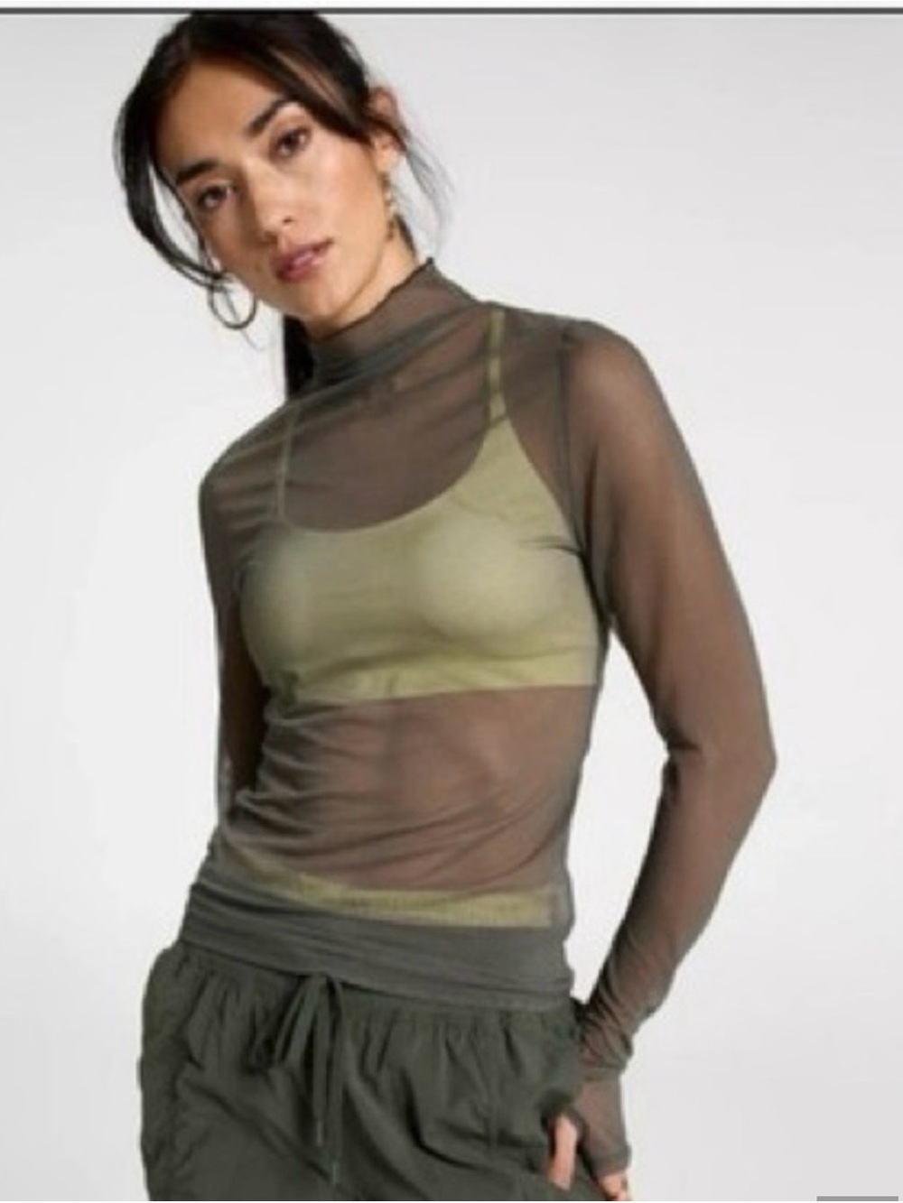 CALIA by Carrie Underwood shear mesh funnel neck long sleeve top size Large